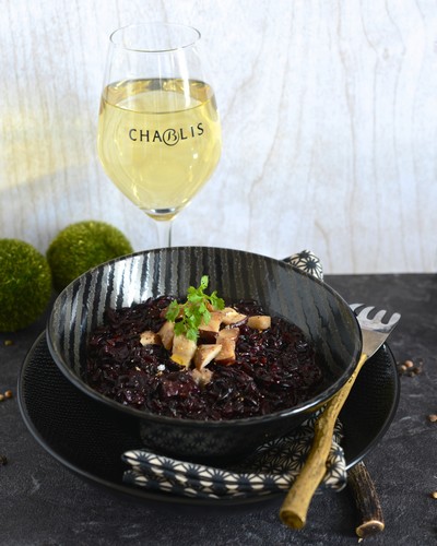 Risotto aus Venere-Reis mit Soumaintrain und Steinpilzen mit Chablis Premier Cru