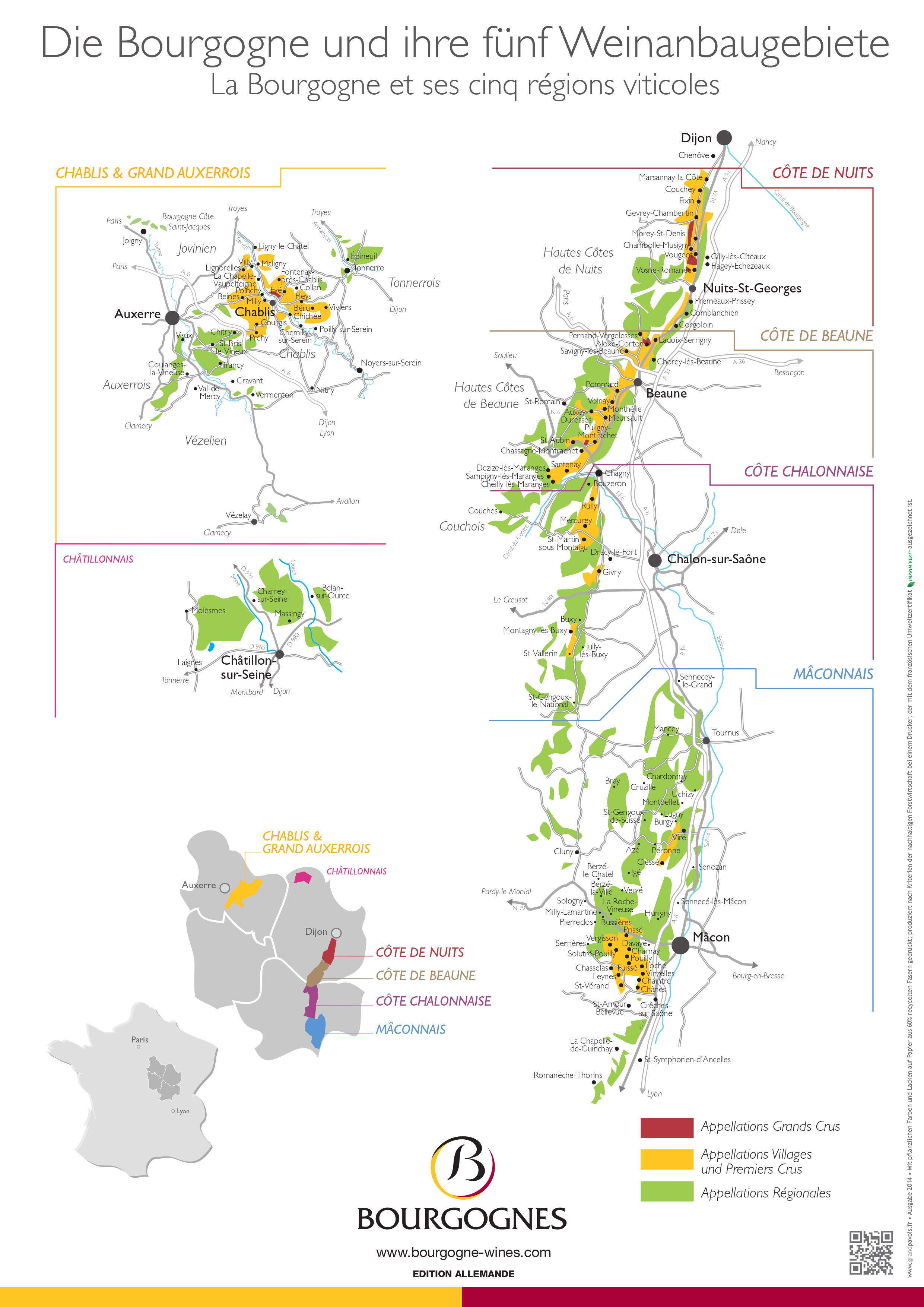 Die Bourgogne und ihre fünf Regionen